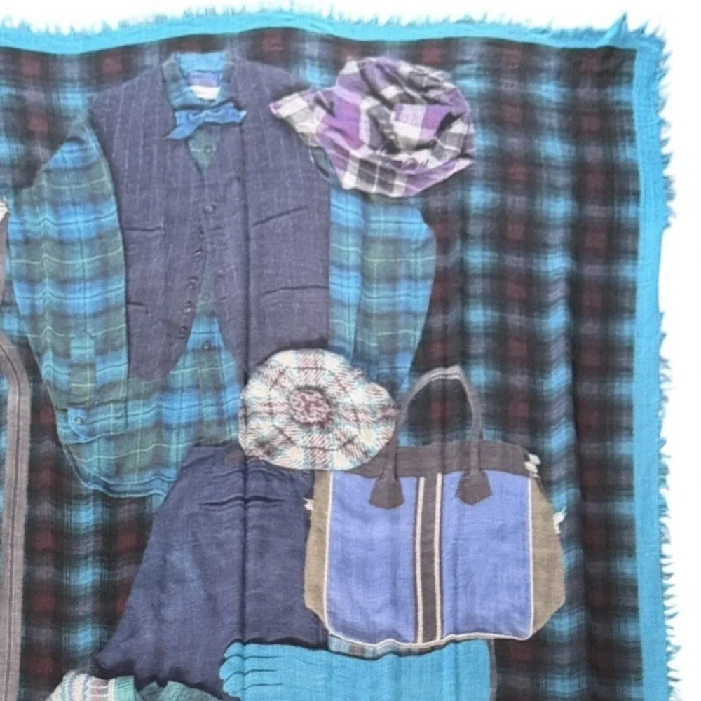 Franco Ferrari Scarf Oversized Blue Plaid Men's Clothing Graphic Art Blazer